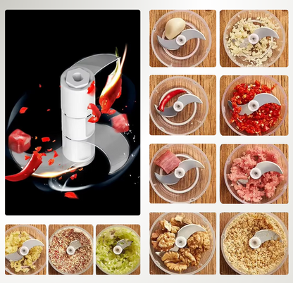 Mini Hachoir Électrique USB – Coupe ail, légumes, viande – Lames Inox